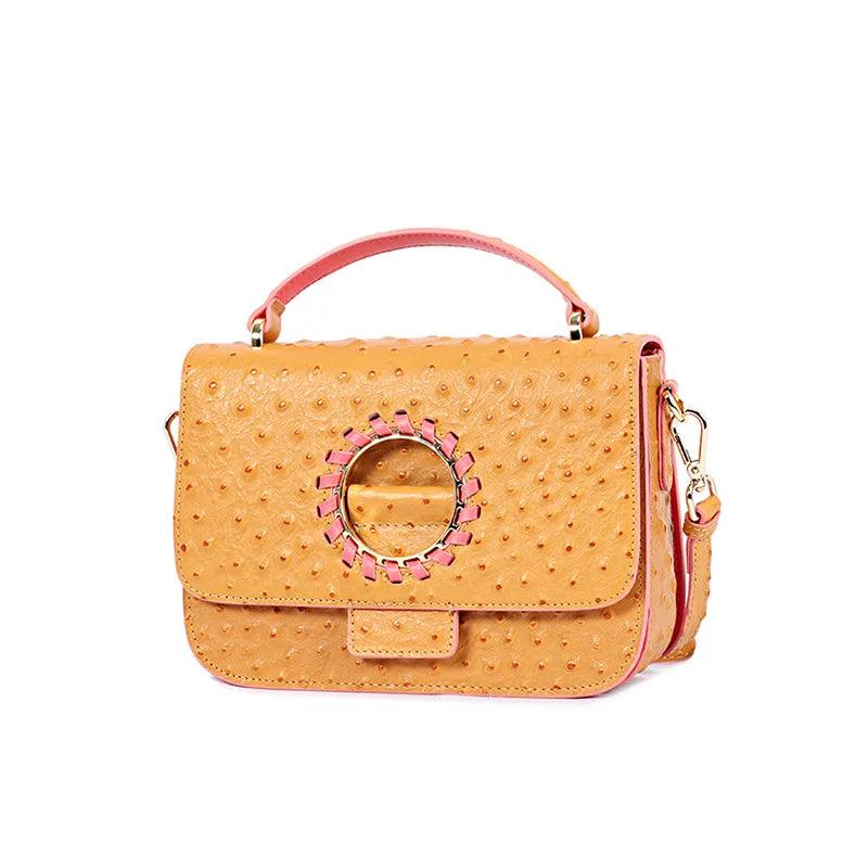 Women Ostrich Pattern Cowhide Shoulder Bag Leather Crossbody Bags