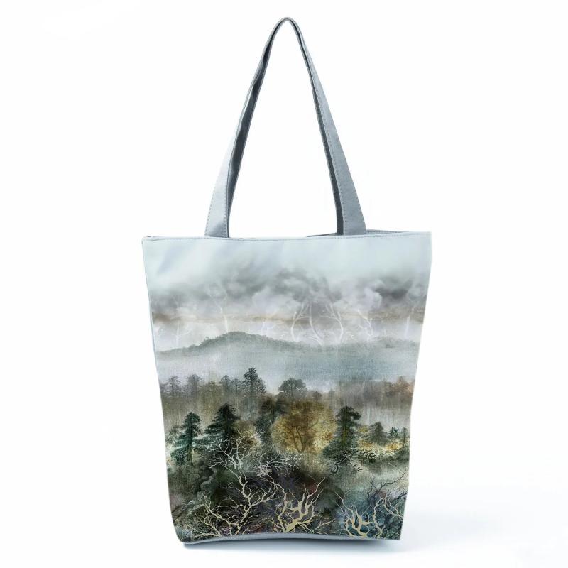 Chinese Landscape Women's Handbags Eco Totes High Capacity Gifts