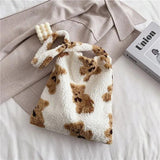 Fluffy Fur Bear Shoulder Tote Bag Soft Girls School Bag