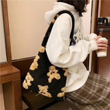 Fluffy Fur Bear Shoulder Tote Bag Soft Girls School Bag
