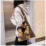 Fluffy Fur Bear Shoulder Tote Bag Soft Girls School Bag
