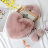 Faux Fur Heart Shaped Shoulder Bag Women Handbag