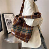 Women's Plaid Wool Shoulder Bag Large Capacity Soft Handbag
