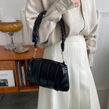 Women's Soft PU Leather Shoulder Bag Solid Pleated Small Handbag