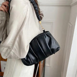 Women's Soft PU Leather Shoulder Bag Solid Pleated Small Handbag