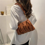 Women's Soft PU Leather Shoulder Bag Solid Pleated Small Handbag