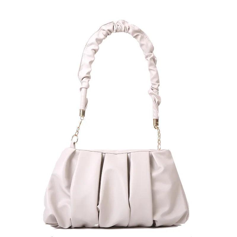 Women's Soft PU Leather Shoulder Bag Solid Pleated Small Handbag