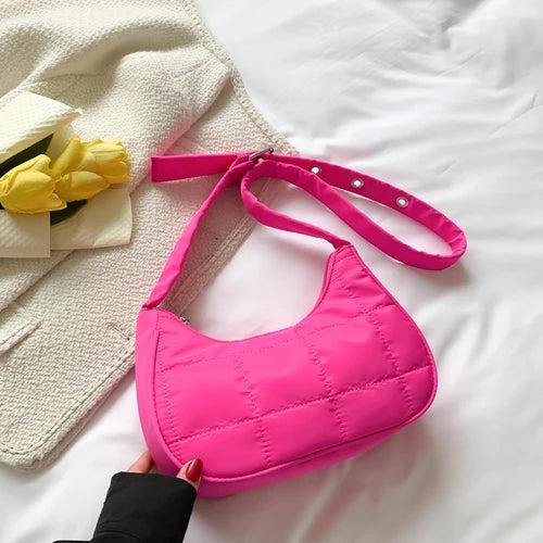 Winter Quilting Women's Shoulder Bags Nylon Hobos Small Purse Messenger Bag