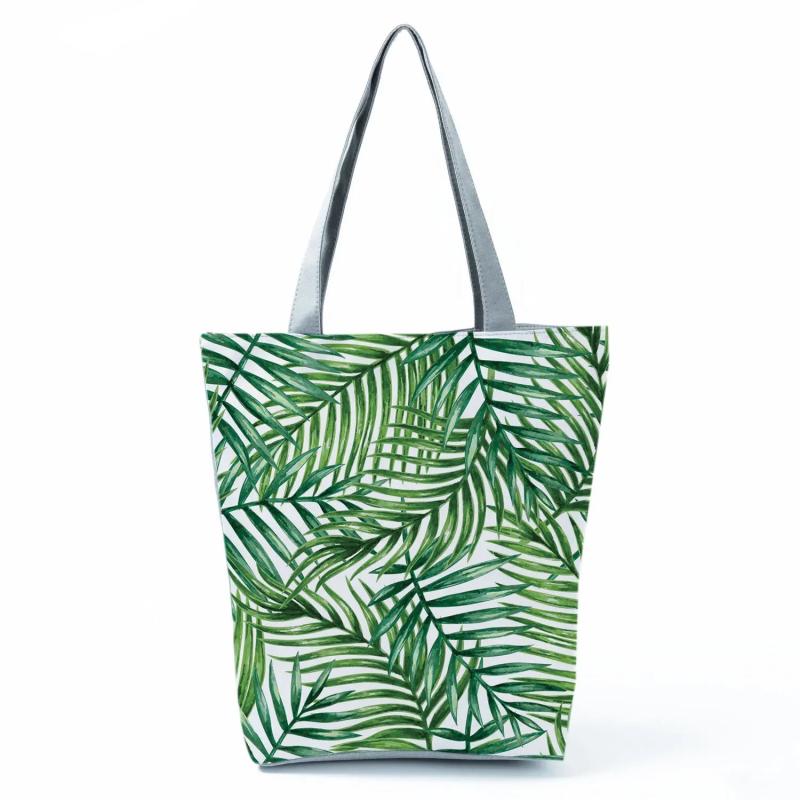 Green Leaves Plant Printed Handbags Travel Eco Friendly