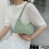 Floral Stitching Shoulder Bag Soft PU Leather Underarm Bags