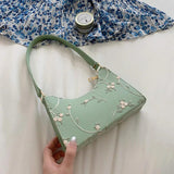 Floral Stitching Shoulder Bag Soft PU Leather Underarm Bags