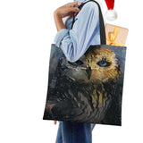 Leopard Owl Canvas Tote Shoulder Bag