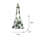 Women Flower Print Plush Shoulder Bag Large Tote Handbags