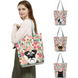 Floral Pet Dog Cat Print Women Tote Handbags Casual School Traveling Shoulder Ba