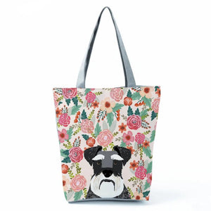Floral Pet Dog Cat Print Women Tote Handbags Casual School Traveling Shoulder Ba