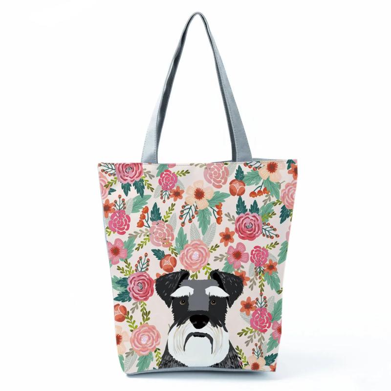 Floral Pet Dog Cat Print Women Tote Handbags Casual School Traveling Shoulder Ba
