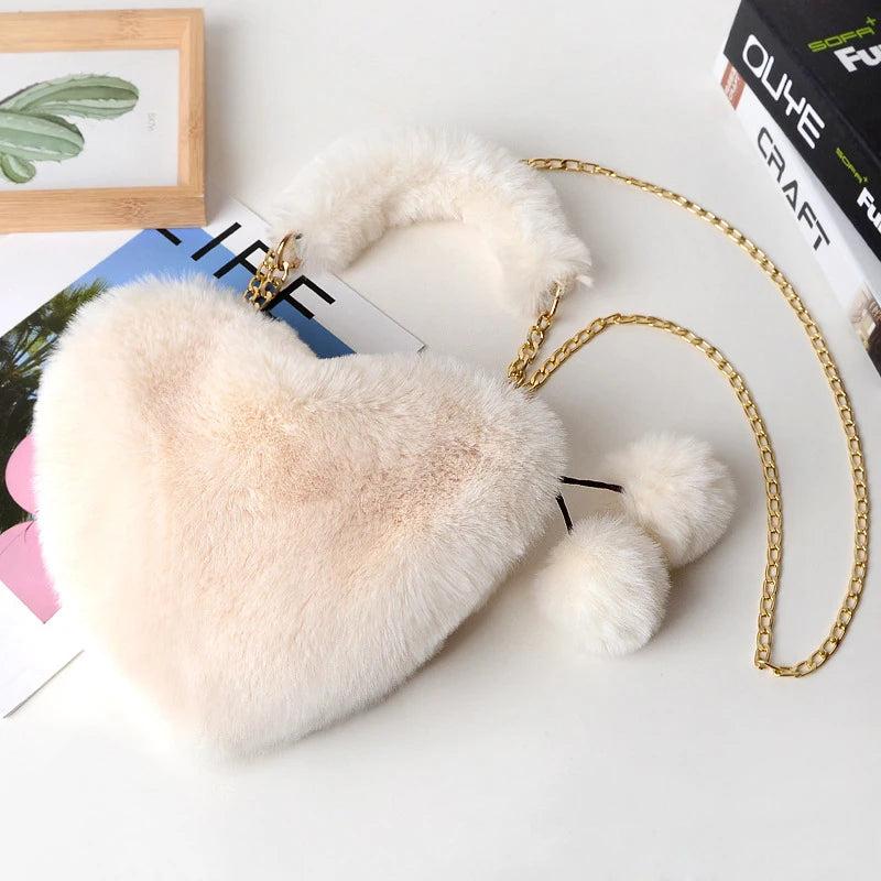 Plush Love Bag Portable Heart Bag for Women