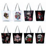 Halloween Skull Floral Tote Bag - Women's Shoulder Bag