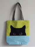 Double Cat Polyester Cloth Tote Bags For Women Shoulders Ladies Handbag Large Ca