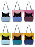 Double Cat Polyester Cloth Tote Bags For Women Shoulders Ladies Handbag Large Ca