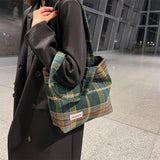 Women Large Capacity Plaid Travel Handbag Tote Shoulder Bag
