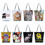 Foldable Cat Print Shopping Bag Reusable Women Shoulder Bags