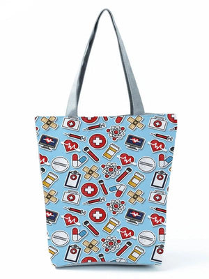 High Capacity Travel Beach Bag Cartoon Nurse Pill Printed Female Bag