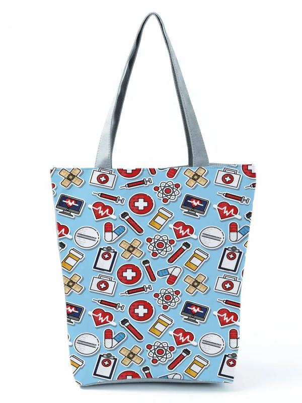 High Capacity Travel Beach Bag Cartoon Nurse Pill Printed Female Bag
