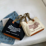 Vintage Canvas Women's Shoulder Bag Letter Hit Large Handbag with Buckle