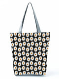 Chinese Style Daisy Floral Handbags Women High Capacity Daily Shoulder Bag