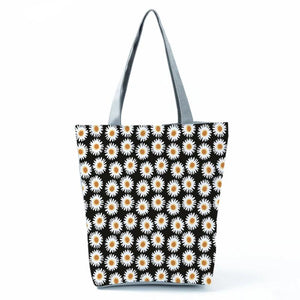 Chinese Style Daisy Floral Handbags Women High Capacity Daily Shoulder Bag