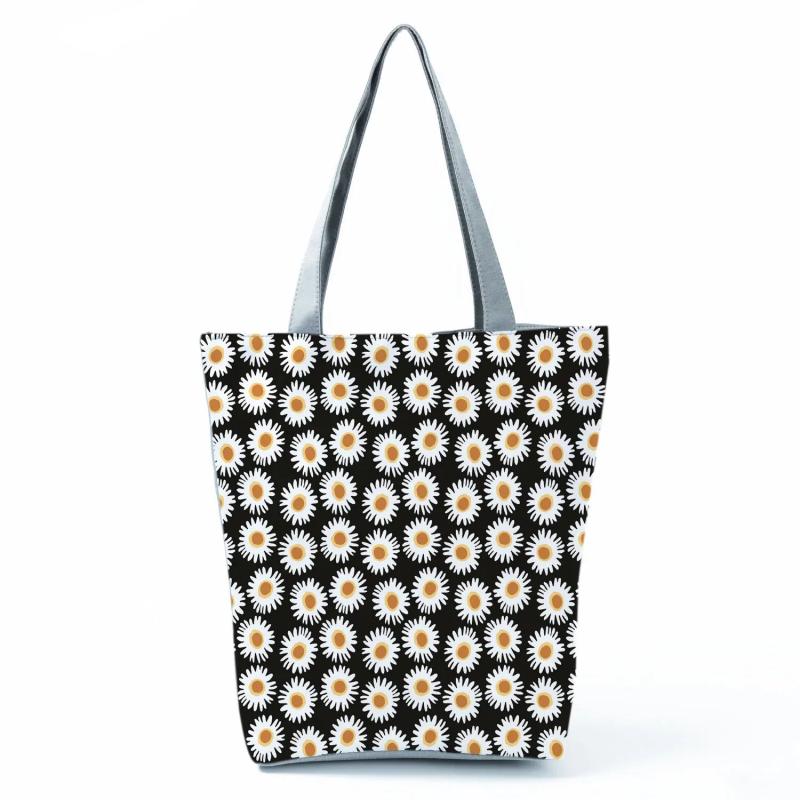 Chinese Style Daisy Floral Handbags Women High Capacity Daily Shoulder Bag
