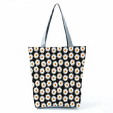 Chinese Style Daisy Floral Handbags Women High Capacity Daily Shoulder Bag