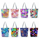 Colorful Floral Print Handbags Women Shoulder Bags Travel Tote Shopping Bag