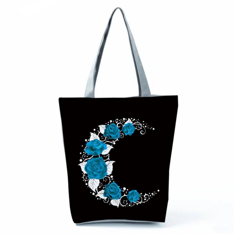 Red Rose Musical Note Print Shopping Tote Bag for Women