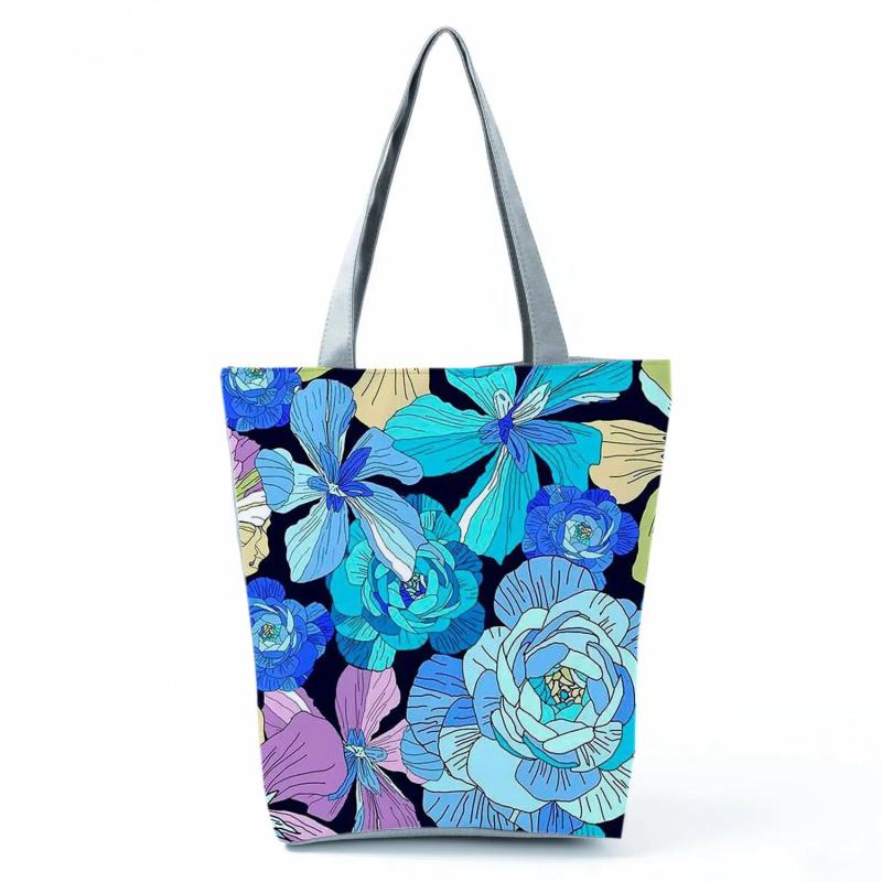Floral Tote Bag Pretty Blossom Print Handbag High Capacity Portable Shopping