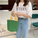 Plaid Woolen Shoulder Bag Houndstooth Handbags Girls Student Lunch Bento Bags