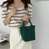 Plaid Woolen Shoulder Bag Houndstooth Handbags Girls Student Lunch Bento Bags