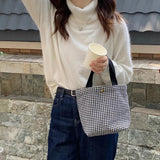 Plaid Woolen Shoulder Bag Houndstooth Handbags Girls Student Lunch Bento Bags