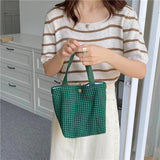 Plaid Woolen Shoulder Bag Houndstooth Handbags Girls Student Lunch Bento Bags