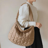 Quilted Soft Nylon Shoulder Bag Women Padded Handbag Big Totes