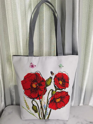 Red Flower Printed Handbags Portable All-match Shoulder Bag Large Women's Bag
