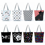Dog Paw Printed Eco Portable Handbags High Capacity Tote Bag