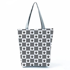 Dog Paw Printed Eco Portable Handbags High Capacity Tote Bag