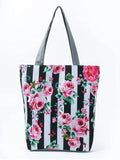 Vertical Stripe Flower Bee Pattern Printed Handbags Well Travel Bag
