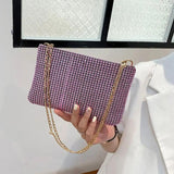 Rhinestones Chain Crossbody Bags Solid Shoulder Phone Pouch Lady Small