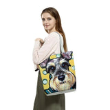 Schnauzer Dog Painting Handbags Casual Shopping Shopper Bags