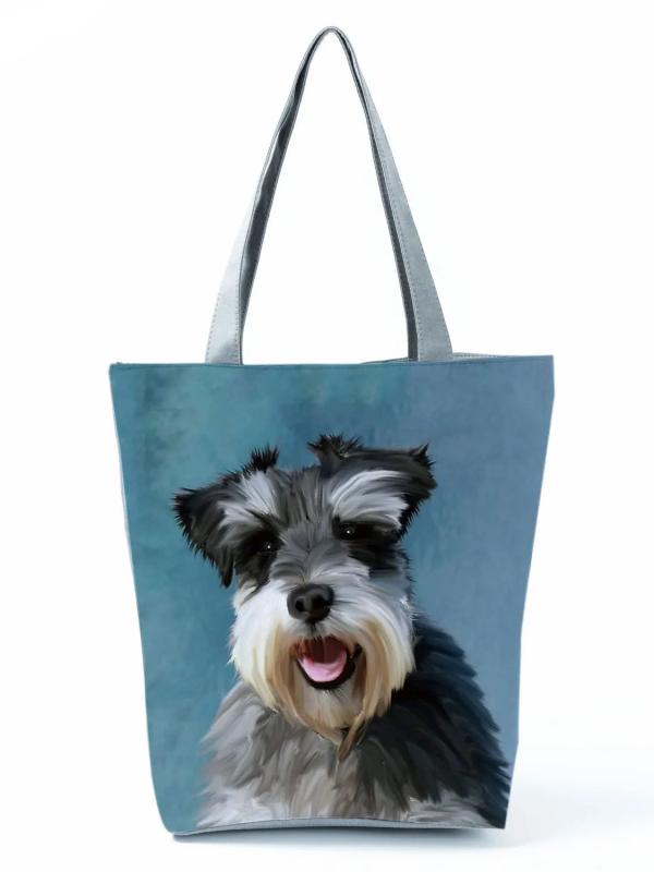 Schnauzer Dog Painting Handbags Casual Shopping Shopper Bags