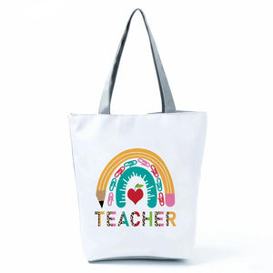 Rainbow Printed Shoulder Bags Teacher Handbags For Women Eco Reusable Totes Bag