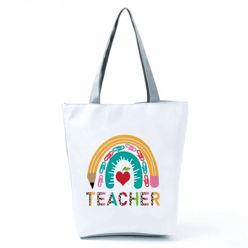 Rainbow Printed Shoulder Bags Teacher Handbags For Women Eco Reusable Totes Bag